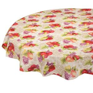 Harvest Fruit Vinyl Tablecloth Apple Grapes Pears Wipes Clean 70-inch Round NEW